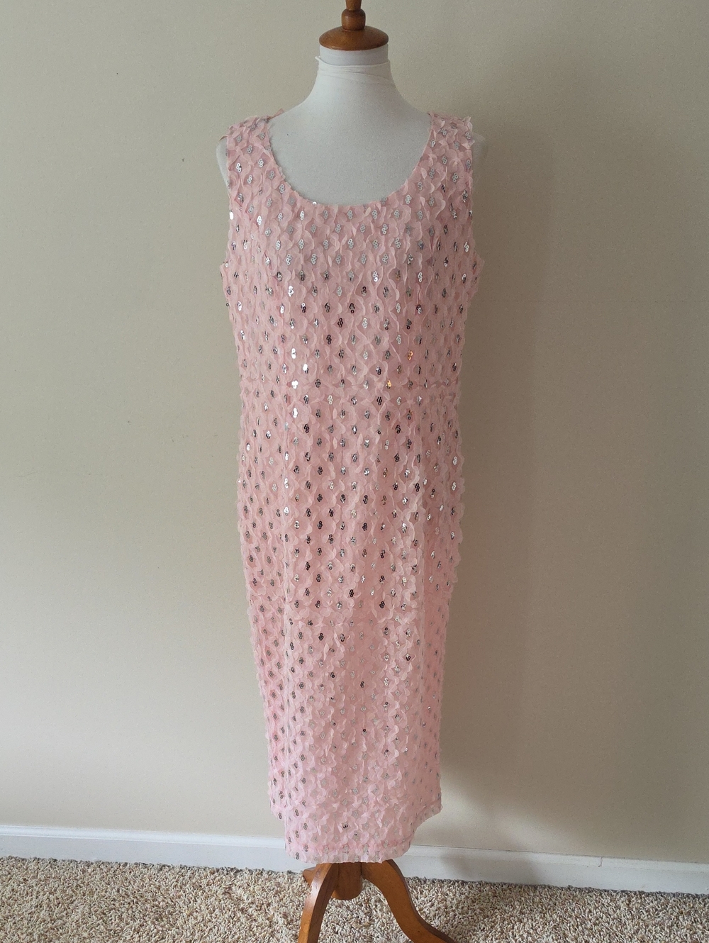 Ashro Sleeveless Pink Sequin Midi Dress